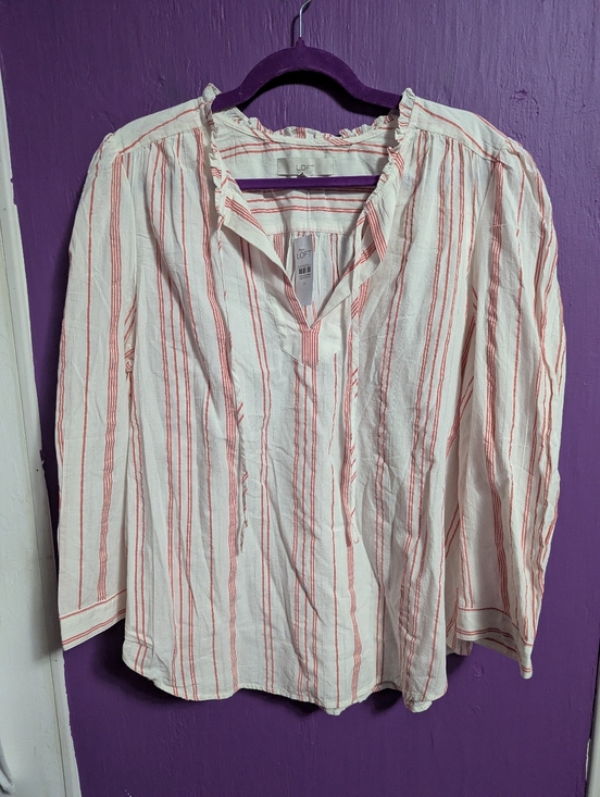 LOFT Tops - 💜 NWT Loft White Pink Striped Knit Blouse XL 16